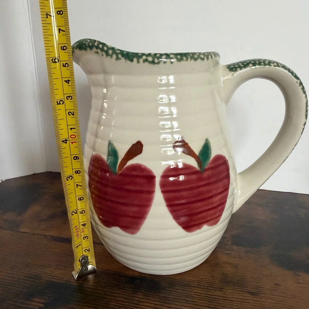 Alco Industries Apple Ceramic Pitcher Cream Green Farmhouse Stoneware Cottage